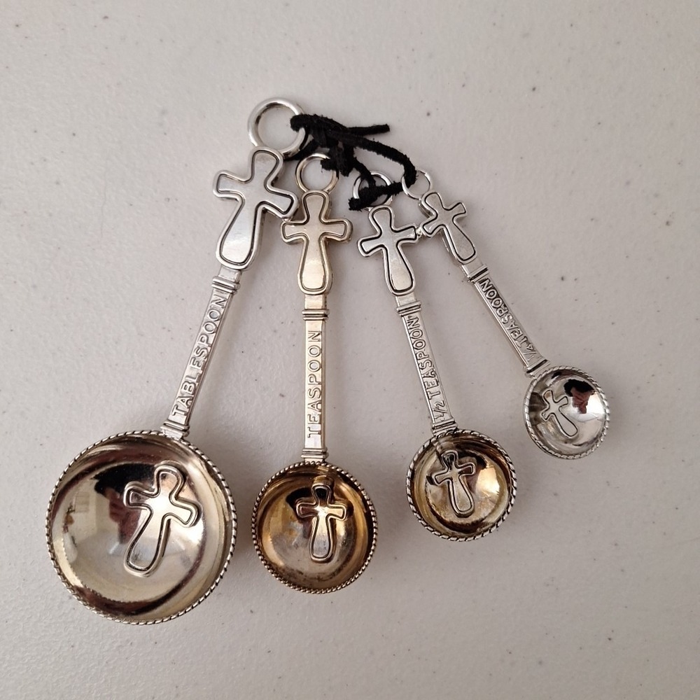 RARE Vintage MSC Religious Cross Measuring Spoons 4 Pc. Set Catholic